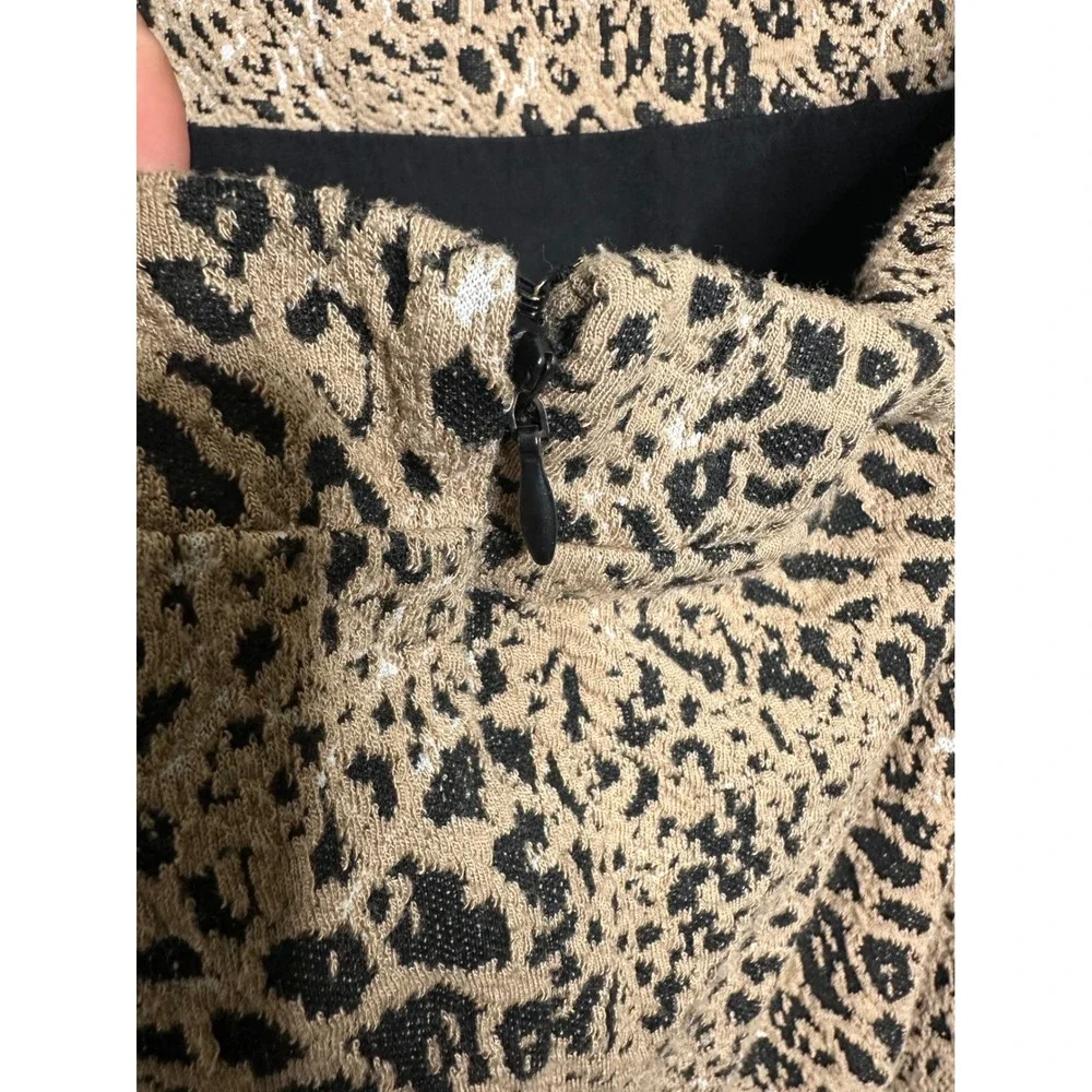 Maeve Anthropologie Leopard Print Puff Sleeve Cutout Back Dress Tan Black Sz 16